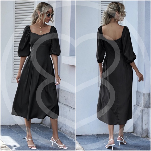 RUST  Sweetheart neck short sleeve midi dress - Picture 5 of 6